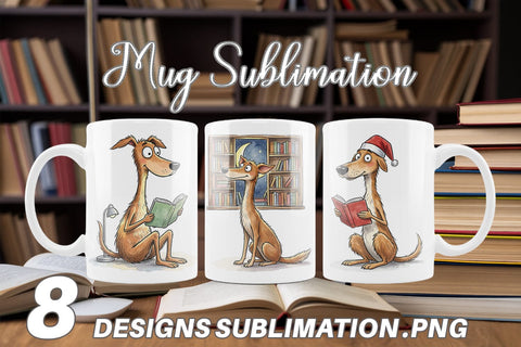 Mug Wrap Midnight Reading Dog Watercolor Sublimation artnoy 