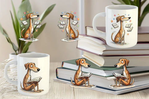 Mug Wrap Midnight Reading Dog Watercolor Sublimation artnoy 