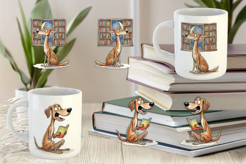 Mug Wrap Midnight Reading Dog Watercolor Sublimation artnoy 