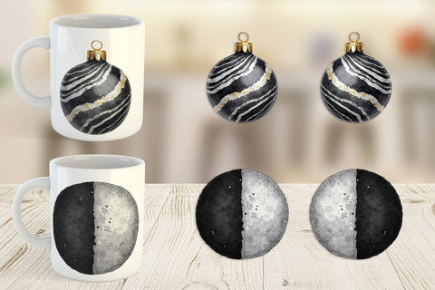 Mug Wrap Modern Monochrome & Silver Christmas Sublimation artnoy 