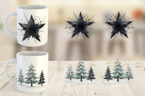 Mug Wrap Modern Monochrome & Silver Christmas Sublimation artnoy 