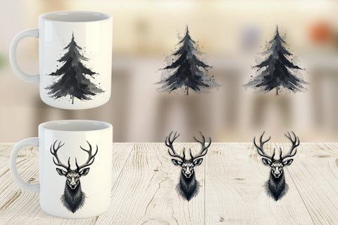 Mug Wrap Modern Monochrome & Silver Christmas Sublimation artnoy 