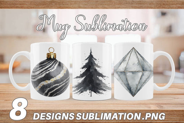 Mug Wrap Modern Monochrome & Silver Christmas Sublimation artnoy 