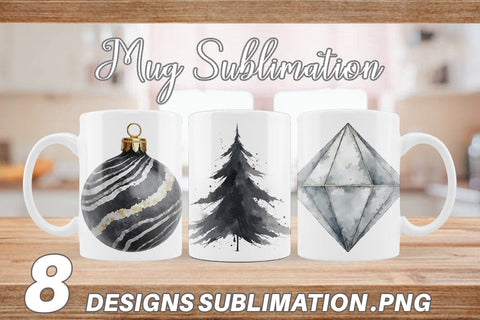Mug Wrap Modern Monochrome & Silver Christmas Sublimation artnoy 