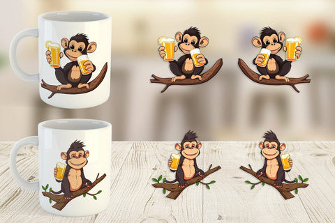 Mug Wrap Monkey Beer Day Sublimation artnoy 