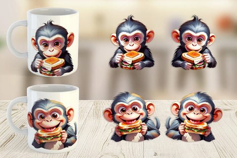 Mug wrap Monkey with Sandwich Sublimation artnoy 