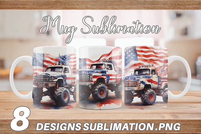 Mug Wrap Monster Truck Patriotic Sublimation artnoy 