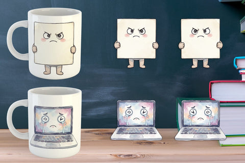 Mug Wrap Moody Desk Mascot Teacher Watercolor Sublimation artnoy 