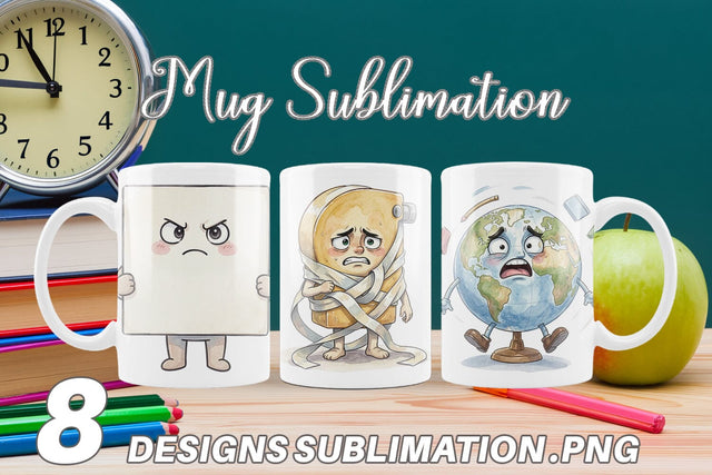 Mug Wrap Moody Desk Mascot Teacher Watercolor Sublimation artnoy 