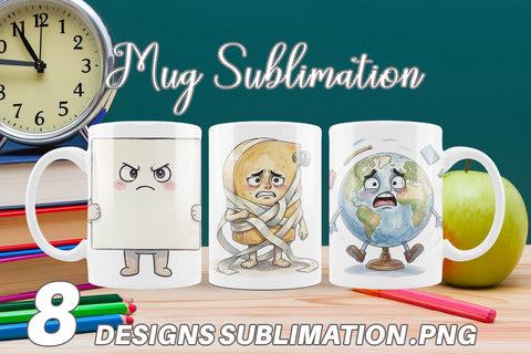 Mug Wrap Moody Desk Mascot Teacher Watercolor Sublimation artnoy 