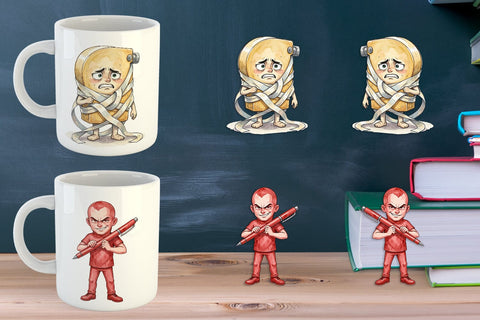 Mug Wrap Moody Desk Mascot Teacher Watercolor Sublimation artnoy 