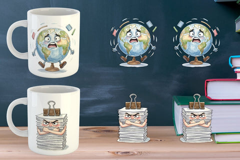 Mug Wrap Moody Desk Mascot Teacher Watercolor Sublimation artnoy 