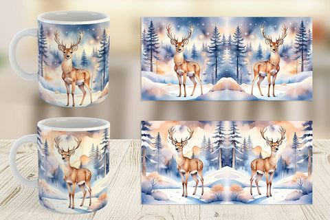 Mug Wrap Moonlit Winter Deer Sublimation artnoy 