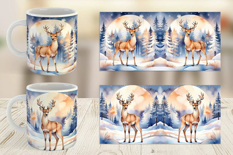 Mug Wrap Moonlit Winter Deer Sublimation artnoy 