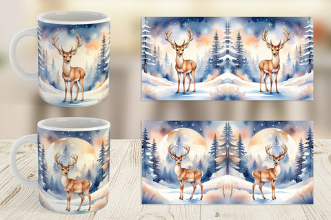 Mug Wrap Moonlit Winter Deer Sublimation artnoy 