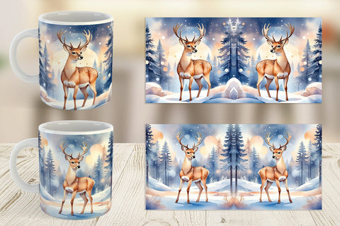 Mug Wrap Moonlit Winter Deer Sublimation artnoy 
