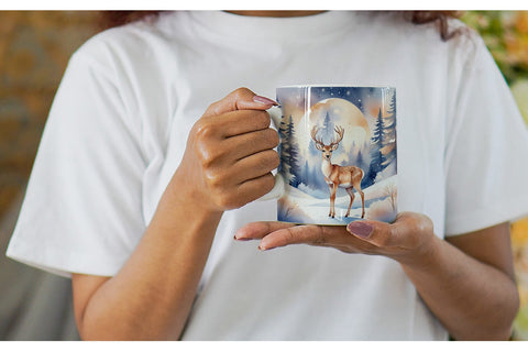 Mug Wrap Moonlit Winter Deer Sublimation artnoy 