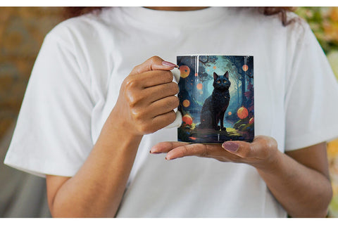 Mug Wrap Moonlit Woodland Black Cat Sublimation artnoy 