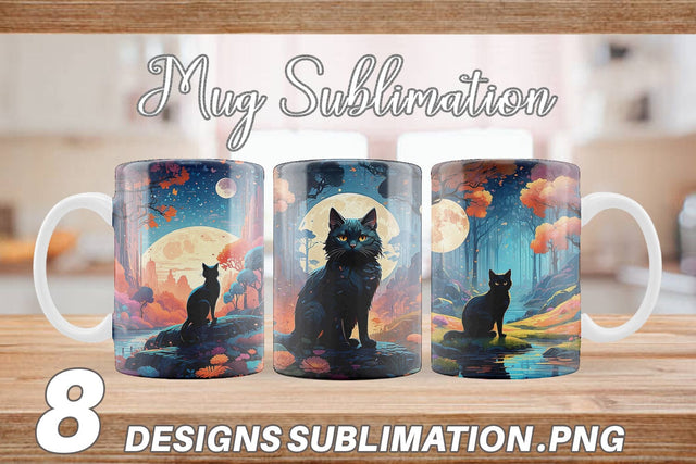 Mug Wrap Moonlit Woodland Black Cat Sublimation artnoy 
