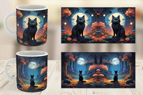 Mug Wrap Moonlit Woodland Black Cat Sublimation artnoy 