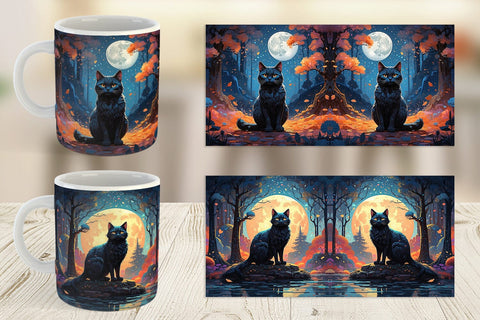Mug Wrap Moonlit Woodland Black Cat Sublimation artnoy 