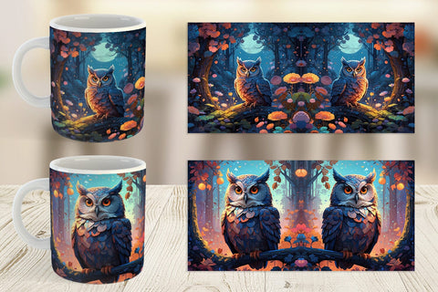 Mug Wrap Moonlit Woodland Owl Sublimation artnoy 