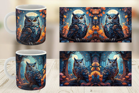 Mug Wrap Moonlit Woodland Owl Sublimation artnoy 