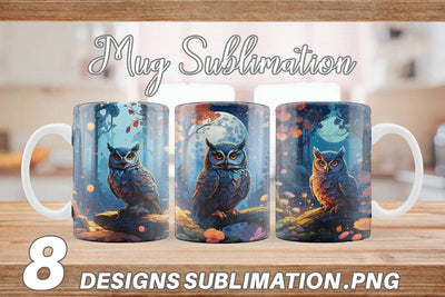 Mug Wrap Moonlit Woodland Owl Sublimation artnoy 