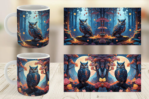 Mug Wrap Moonlit Woodland Owl Sublimation artnoy 