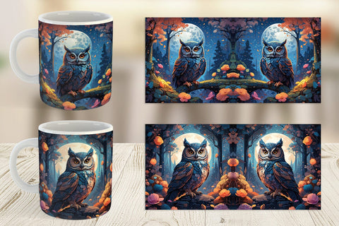 Mug Wrap Moonlit Woodland Owl Sublimation artnoy 