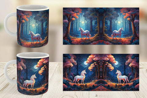 Mug Wrap Moonlit Woodland Unicorn Sublimation artnoy 