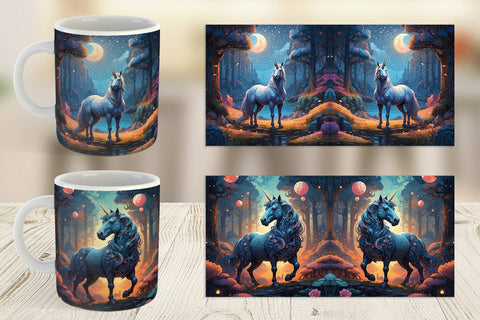 Mug Wrap Moonlit Woodland Unicorn Sublimation artnoy 