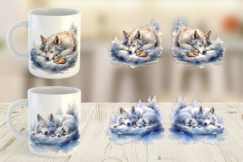 Mug Wrap Mother Day Wolf Sleeping Sublimation artnoy 