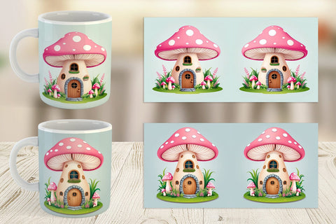 Mug Wrap Mushroom House Sublimation artnoy 