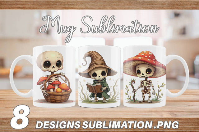 Mug Wrap Mushroom Mage Skeletons Sublimation artnoy 