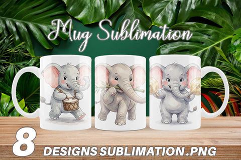 Mug Wrap Musical Jungle Elephant Watercolor Sublimation artnoy 