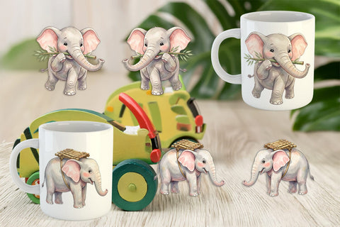 Mug Wrap Musical Jungle Elephant Watercolor Sublimation artnoy 