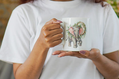 Mug Wrap Musical Jungle Elephant Watercolor Sublimation artnoy 