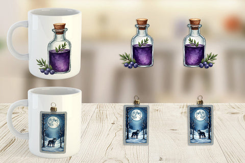 Mug Wrap Mystical Macabre Yule Watercolor Sublimation artnoy 