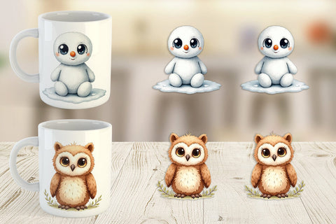 Mug Wrap Mythical Snow Creatures Watercolor Sublimation artnoy 