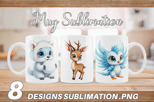 Mug Wrap Mythical Snow Creatures Watercolor Sublimation artnoy 