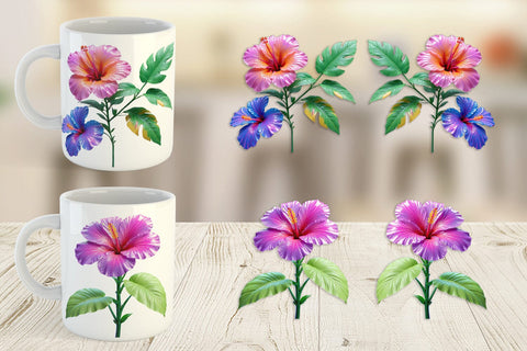 Mug Wrap Neon Hibiscus Sublimation artnoy 