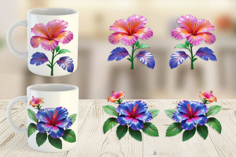 Mug Wrap Neon Hibiscus Sublimation artnoy 