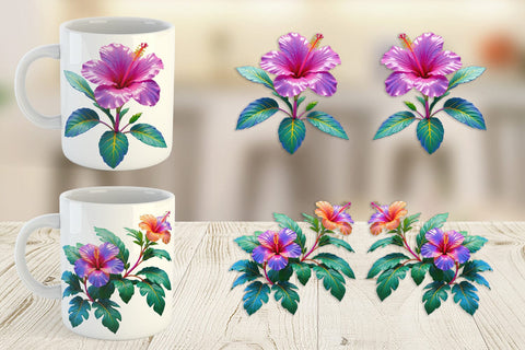 Mug Wrap Neon Hibiscus Sublimation artnoy 