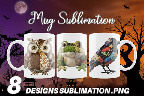 Mug Wrap Nocturnal Animal Patchwork Fabric Art Sublimation artnoy 