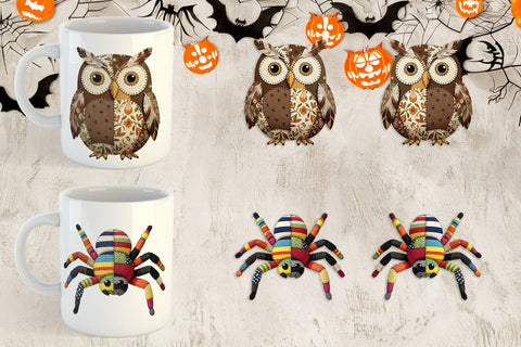 Mug Wrap Nocturnal Animal Patchwork Fabric Art Sublimation artnoy 