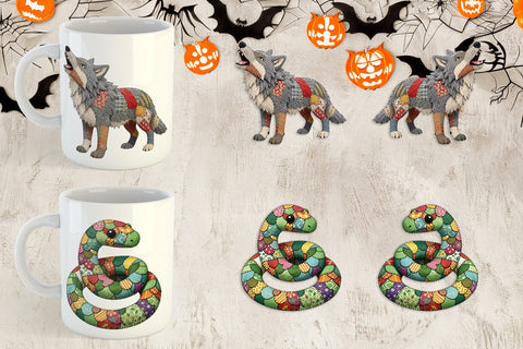 Mug Wrap Nocturnal Animal Patchwork Fabric Art Sublimation artnoy 