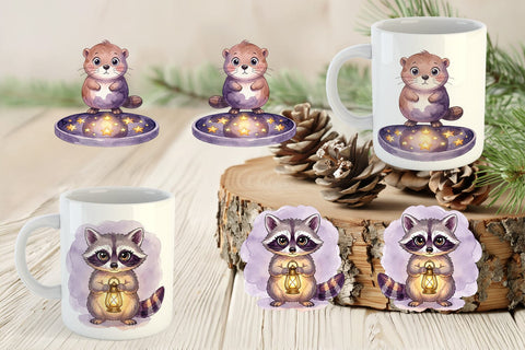 Mug Wrap Nocturnal Forest Glimmer Watercolor Sublimation artnoy 
