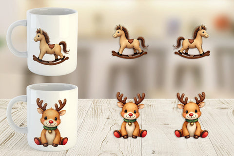 Mug Wrap Nostalgic Christmas Plush Toys Watercolor Sublimation artnoy 
