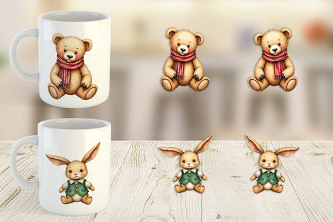 Mug Wrap Nostalgic Christmas Plush Toys Watercolor Sublimation artnoy 
